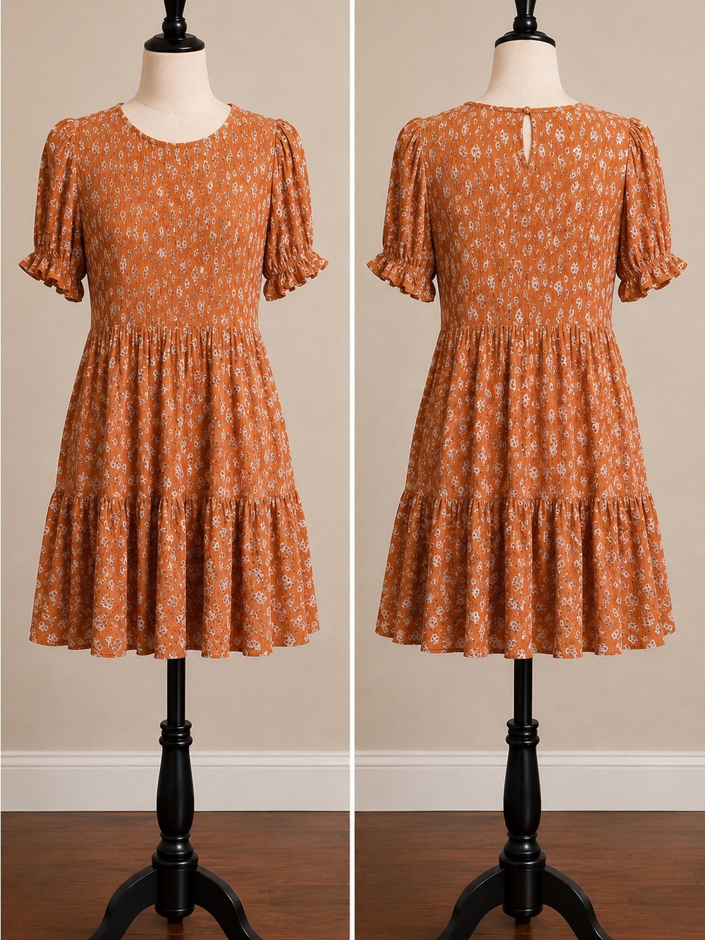 Newbury Kustom Rust Floral Tiered Mini Dress